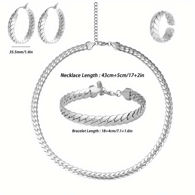 925 Silver Flat Chain Jewelry Set 4pcs